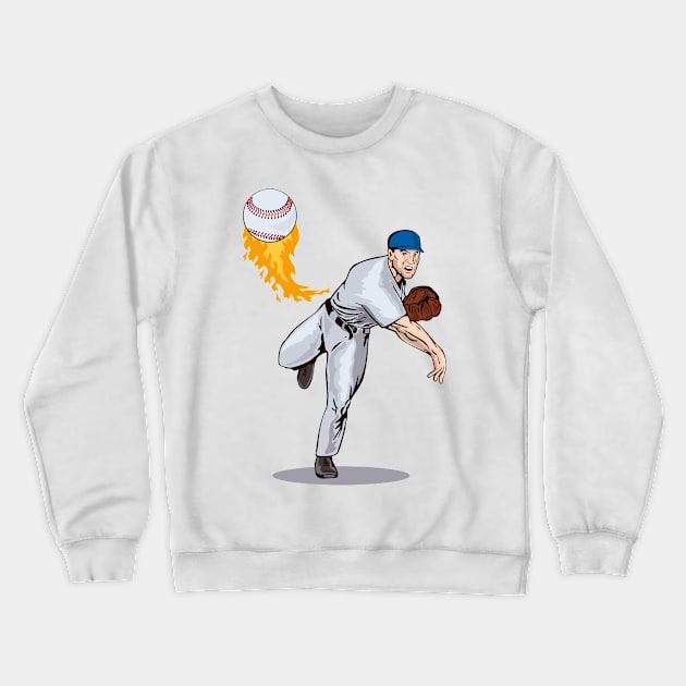 American Baseball Pitcher Retro Crewneck Sweatshirt by retrovectors